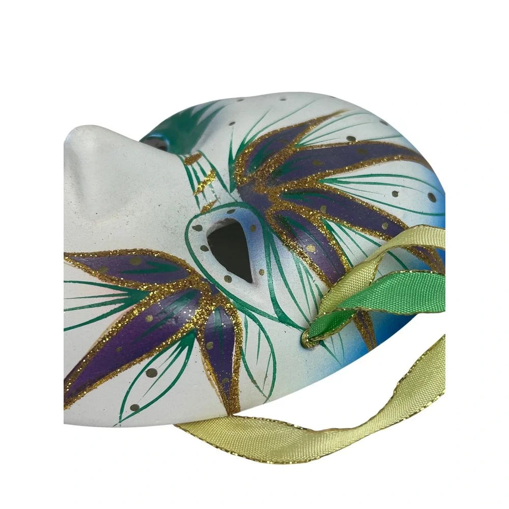 Vintage Mardi Gras Venetian Ceramic Mask 80s Wall Decor Painted‎ Glitter